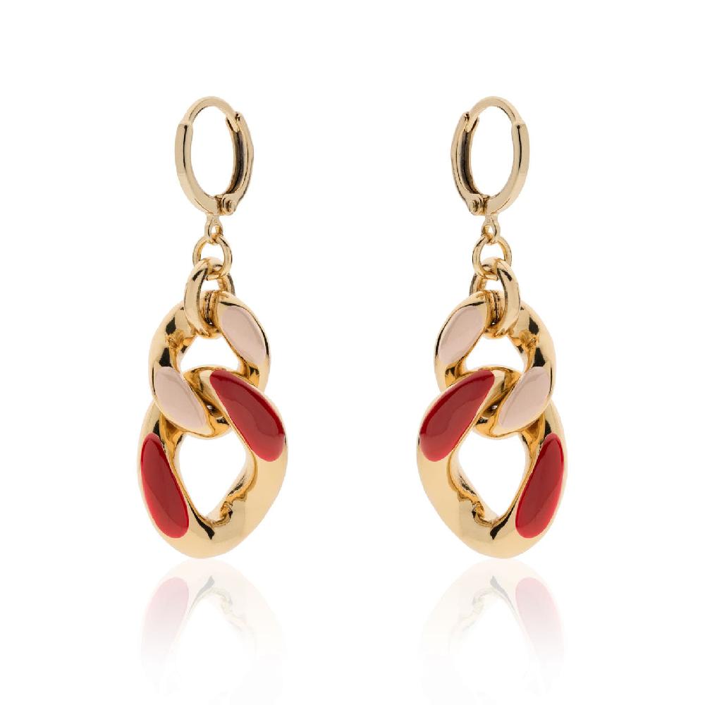 Unoaerre Orecchini catena grumetta smalto rosso bordeaux e beige. | UNOAERRE Gioielli