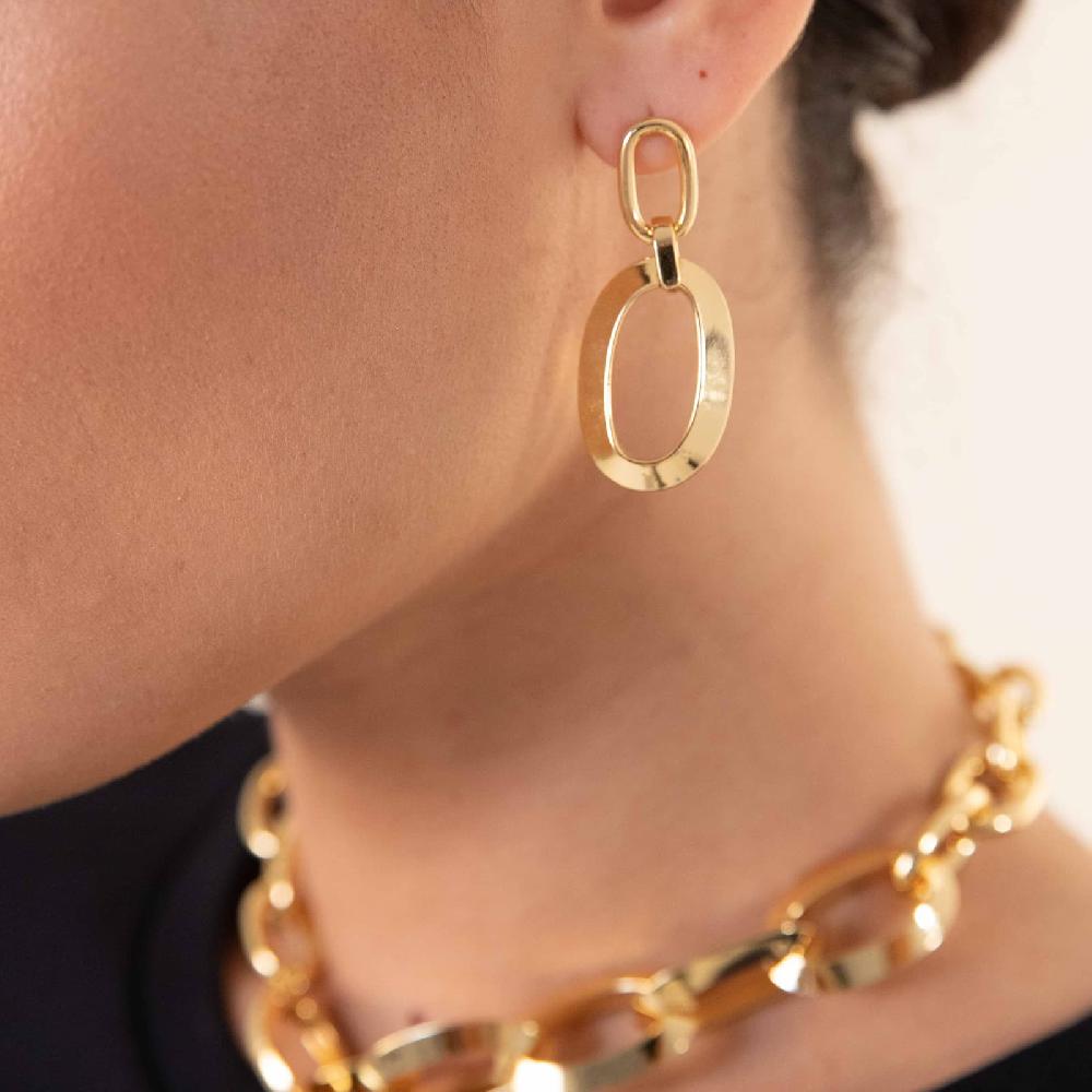 Unoaerre Orecchini Donna Con Maglie Di Catena Forzatina Ovale Bagno In Oro Rosa | UNOAERRE Gioielli