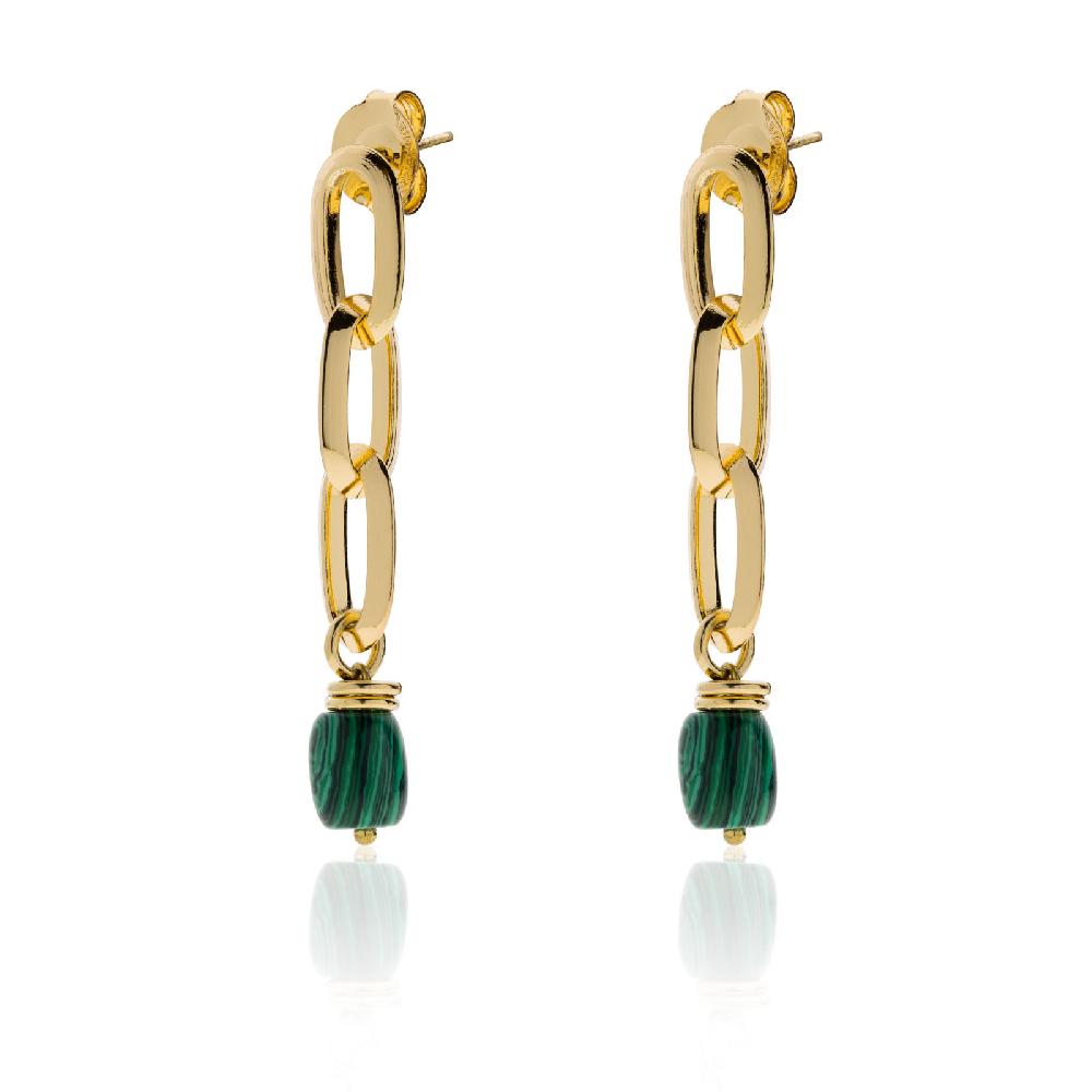 Unoaerre Orecchini donna dorati con malachite verde | UNOAERRE Gioielli