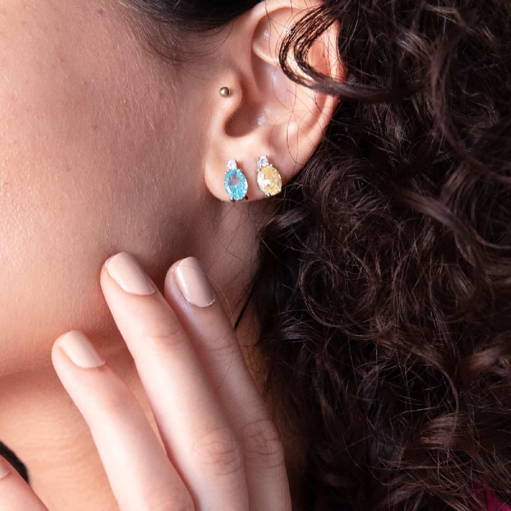 Unoaerre Orecchini In Argento Con E Zicornia Cubica Gialla | UNOAERRE Gioielli