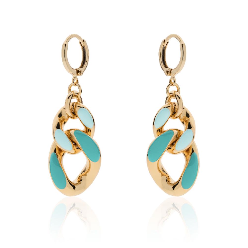 Unoaerre Orecchini in bronzo dorato con smalto azzurro | UNOAERRE Gioielli