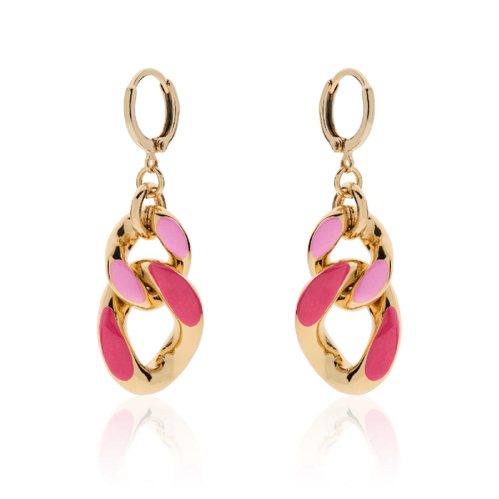 Unoaerre Orecchini in bronzo dorato con smalto fucsia | UNOAERRE Gioielli