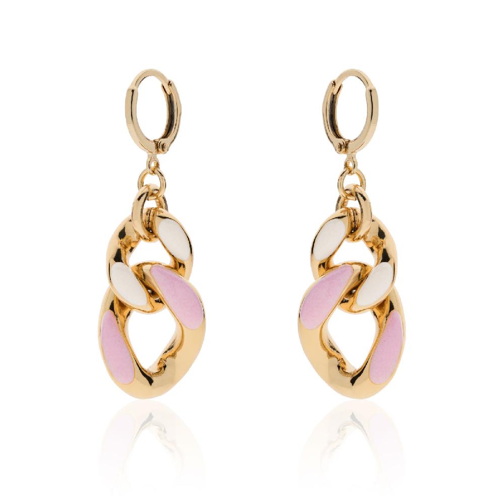 Unoaerre Orecchini in bronzo dorato con smalto rosa e bianco | UNOAERRE Gioielli
