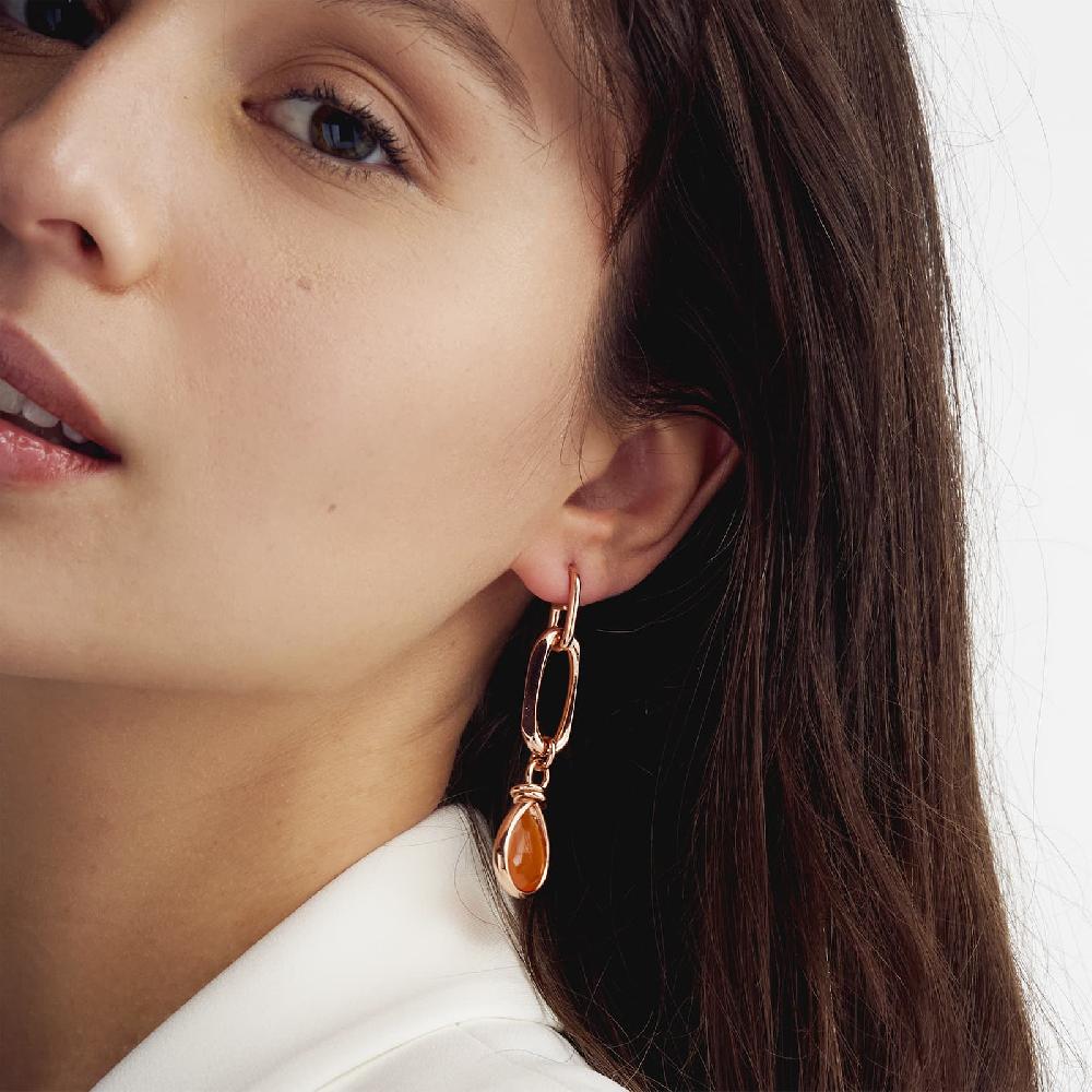 Unoaerre Orecchini In Bronzo Dorato Rosa Cristallo Ambra | UNOAERRE Gioielli