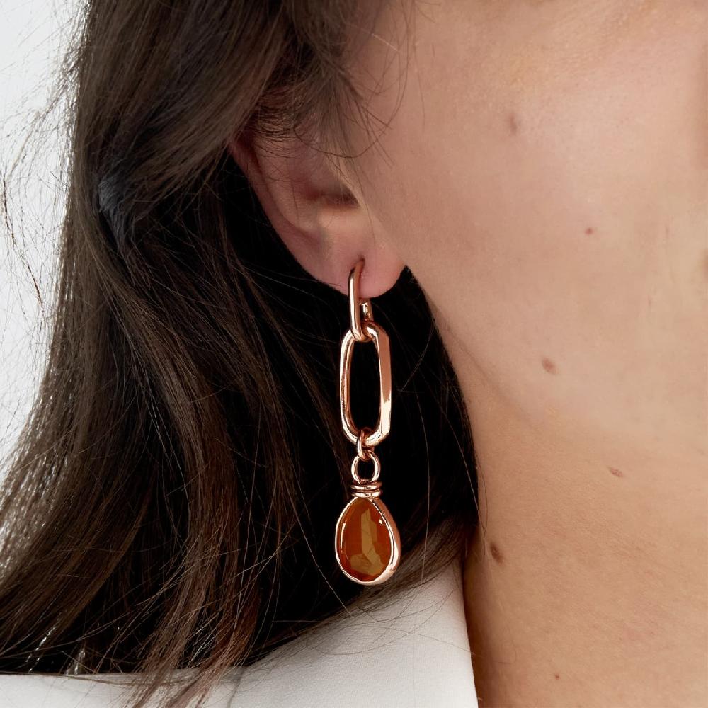 Unoaerre Orecchini In Bronzo Dorato Rosa Cristallo Ambra | UNOAERRE Gioielli