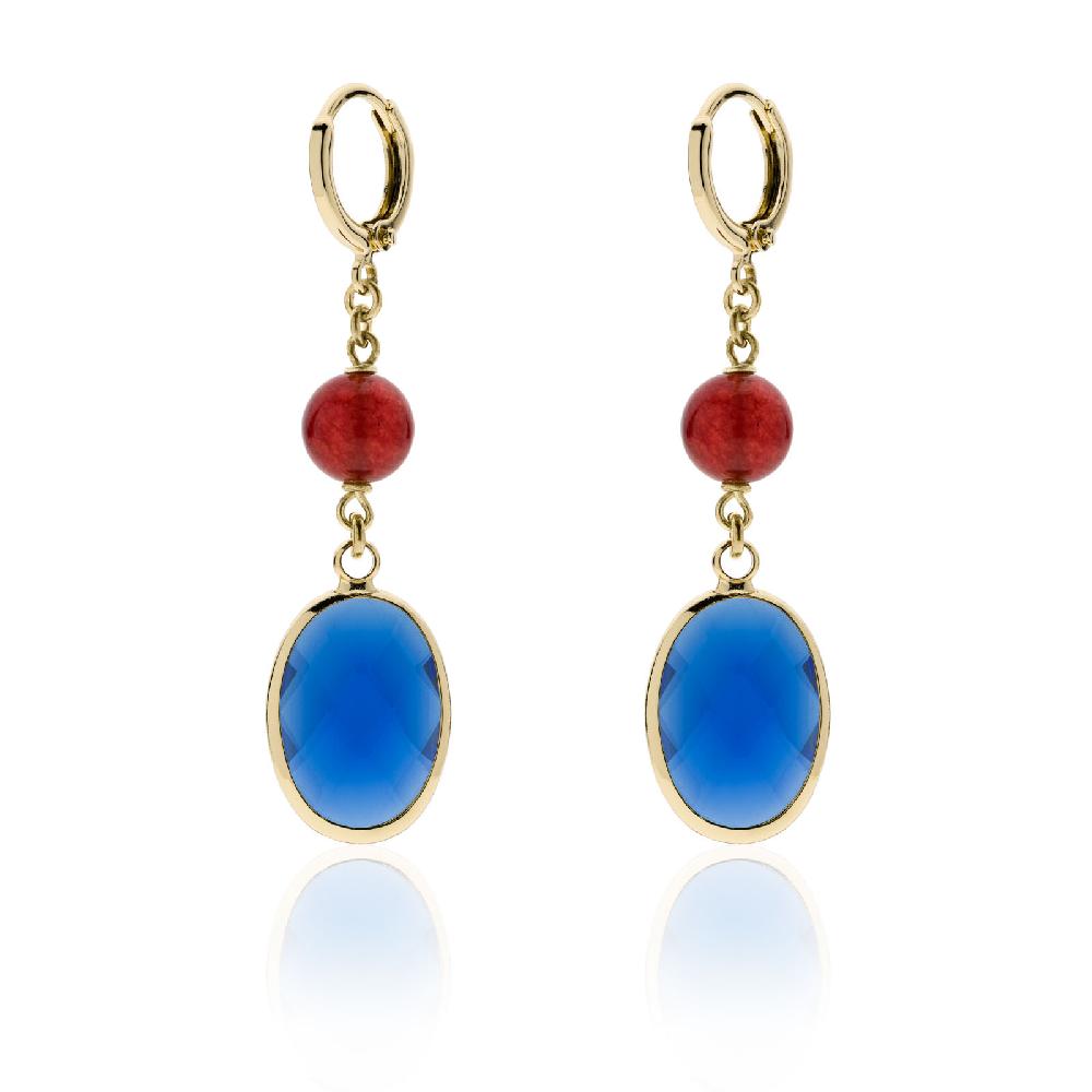 Unoaerre Orecchini lunghi con pietre blu e perle | UNOAERRE Gioielli