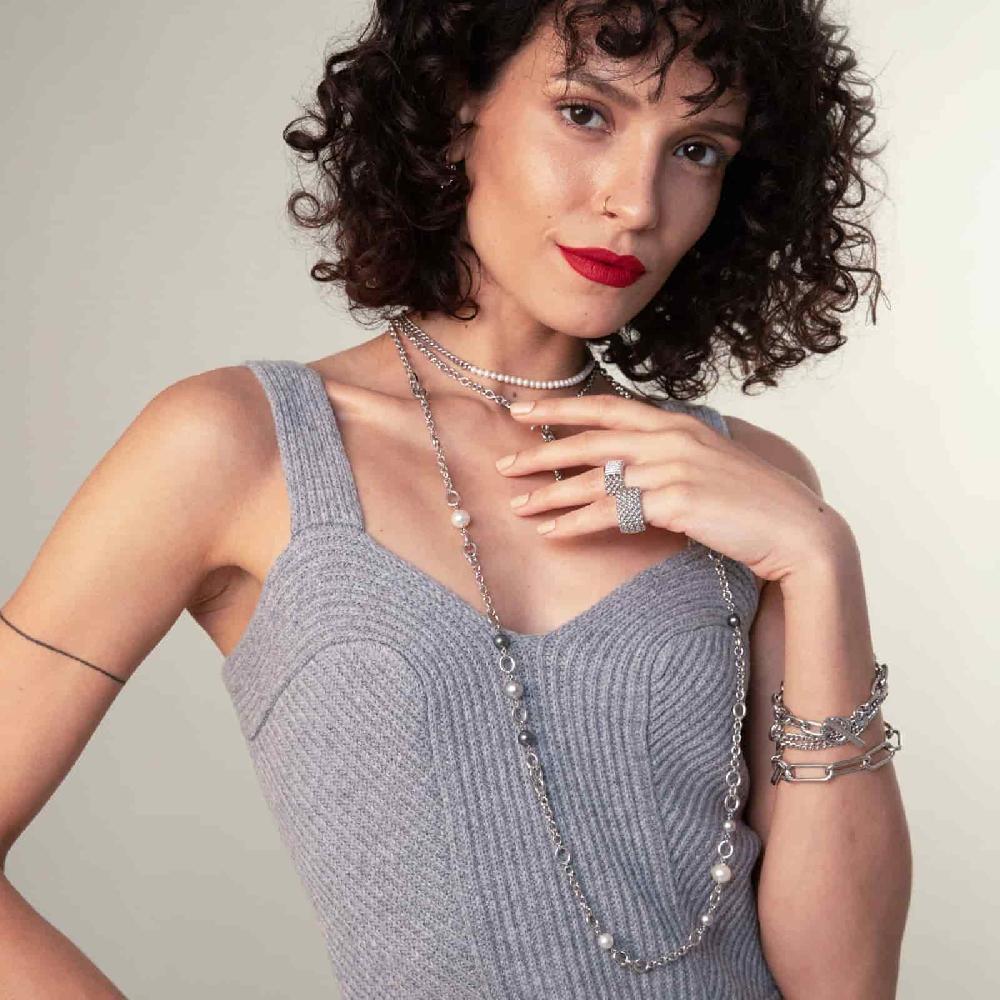 Unoaerre Unoaerre Collana Lunga In Argento Con Perle Nere | UNOAERRE Gioielli