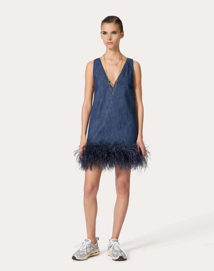 Valentino Handbags Abito Corto In Chambray Denim Per Donna In Denim | Valentino IT