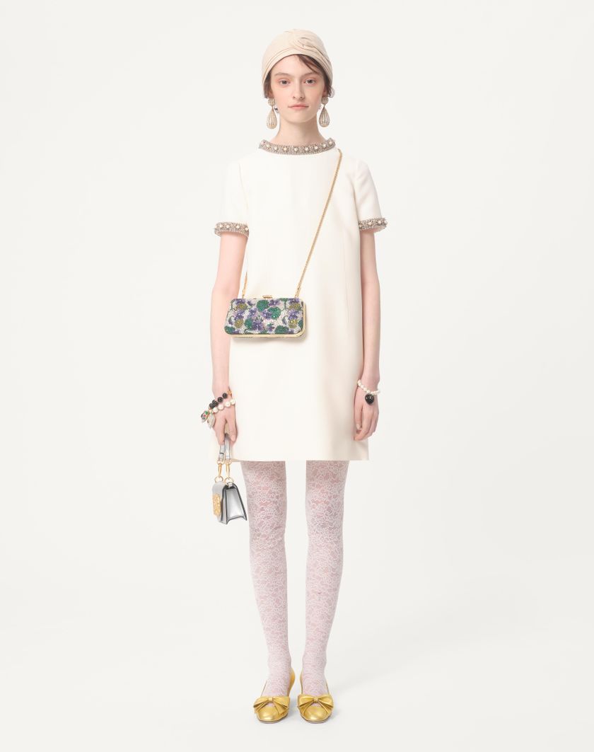 Valentino Handbags Abito Corto In Crepe Couture Ricamato Per Donna In Rosa Chiaro/multicolor | Valentino IT