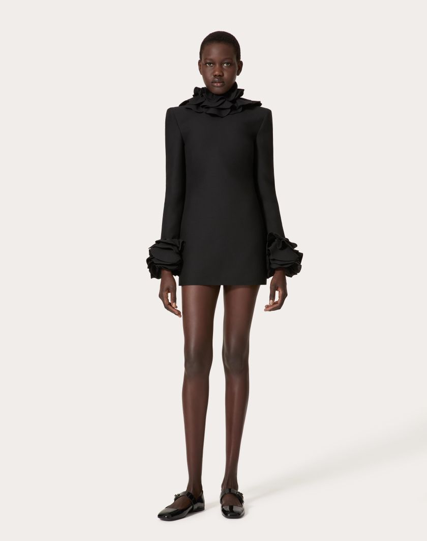 Valentino Handbags Abito Corto In Crepe Couture Ricamato Per Donna In Nero | Valentino IT