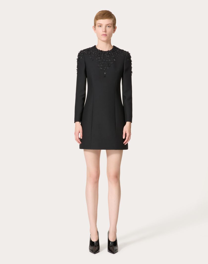 Valentino Handbags Abito Corto In Crepe Couture Ricamato Per Donna In Nero | Valentino IT