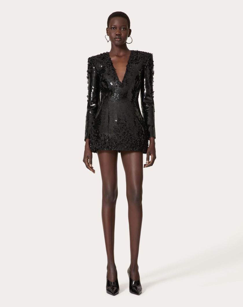 Valentino Handbags Abito Corto In Crepe Couture Ricamato Per Donna In Nero | Valentino IT