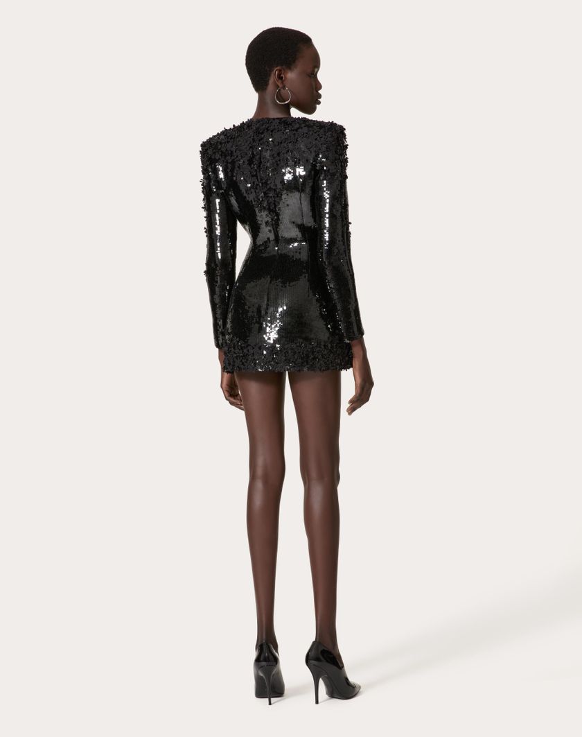 Valentino Handbags Abito Corto In Crepe Couture Ricamato Per Donna In Nero | Valentino IT