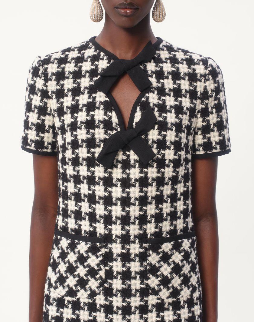 Valentino Handbags Abito Corto In Damier Light Tweed Per Donna In Avorio/nero | Valentino IT