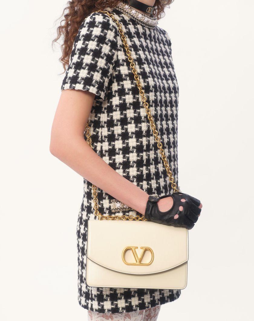 Valentino Handbags Abito Corto In Damier Light Tweed Ricamato Per Donna In Avorio/nero | Valentino IT