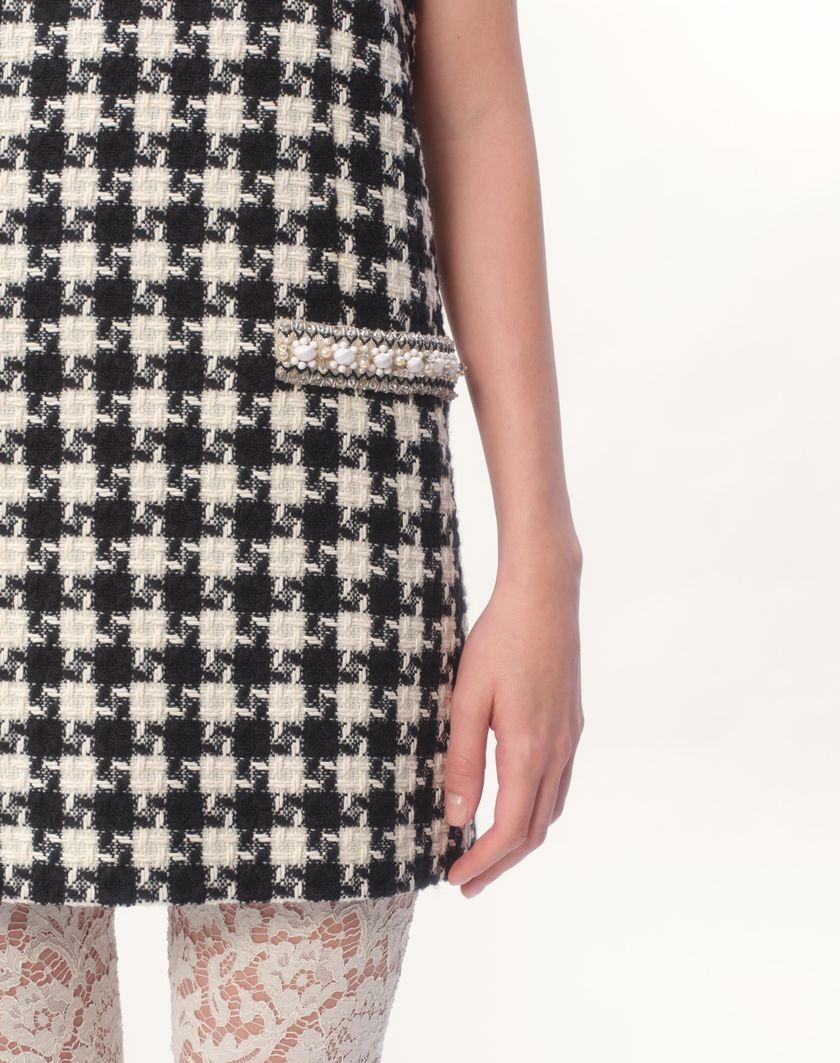 Valentino Handbags Abito Corto In Damier Light Tweed Ricamato Per Donna In Avorio/nero | Valentino IT