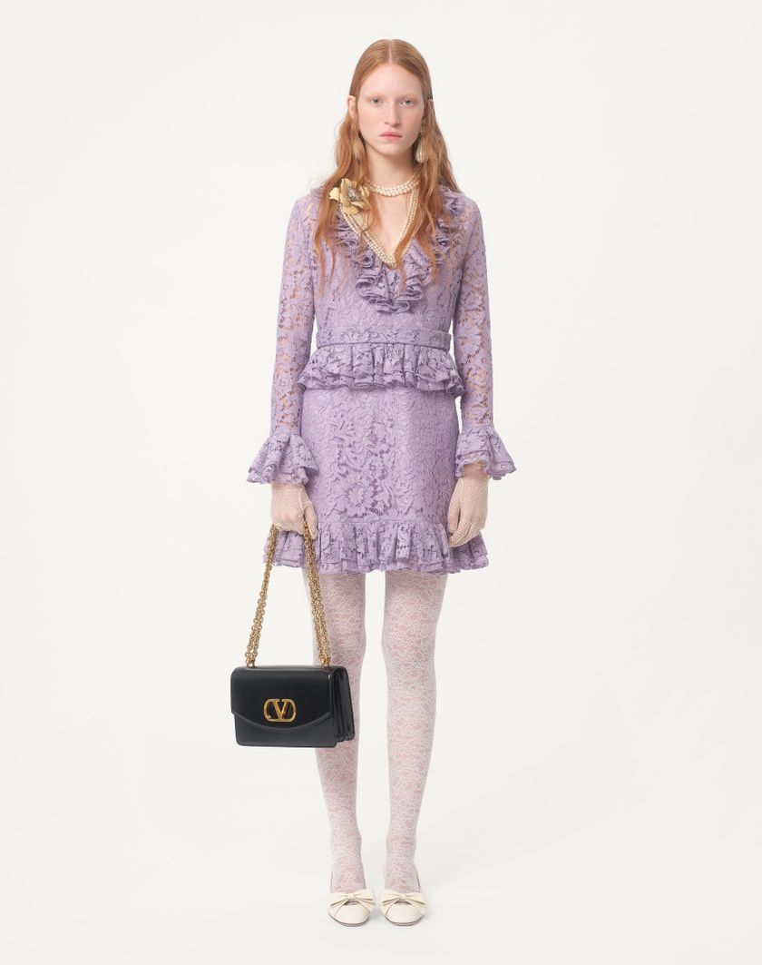 Valentino Handbags Abito Corto In Heavy Lace Per Donna In Lavanda | Valentino IT