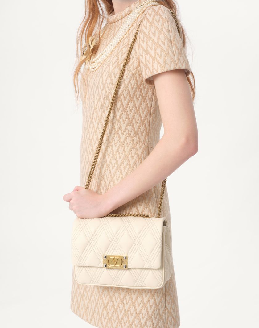 Valentino Handbags Abito Corto In Lurex Jacquard Toute La V Per Donna In Avorio/oro | Valentino IT