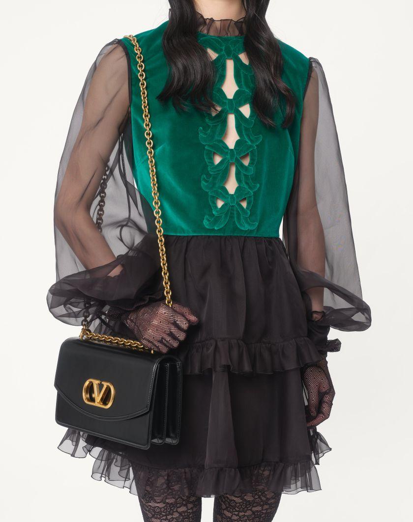Valentino Handbags Abito Corto In Organza Ricamato Per Donna In Nero/verde | Valentino IT