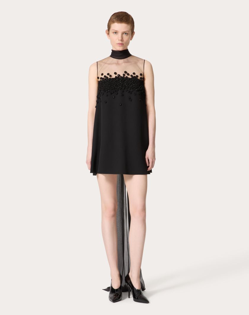 Valentino Handbags Abito Corto In Structured Couture Ricamato Per Donna In Nero | Valentino IT