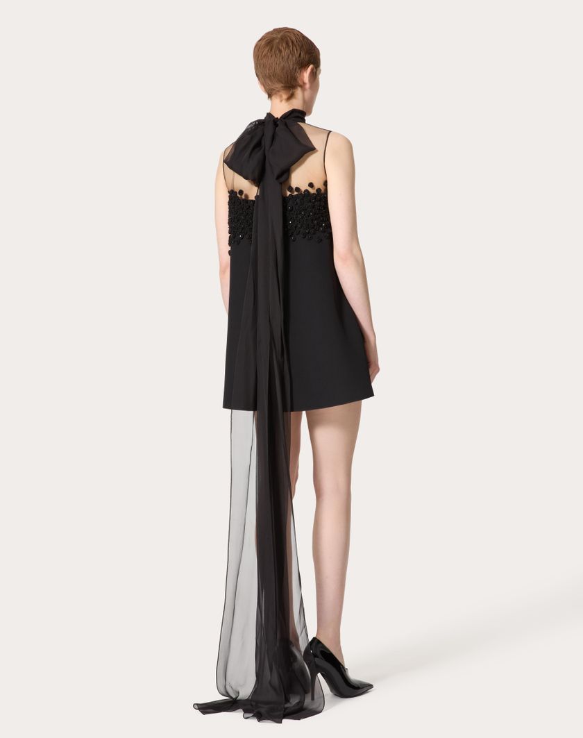 Valentino Handbags Abito Corto In Structured Couture Ricamato Per Donna In Nero | Valentino IT