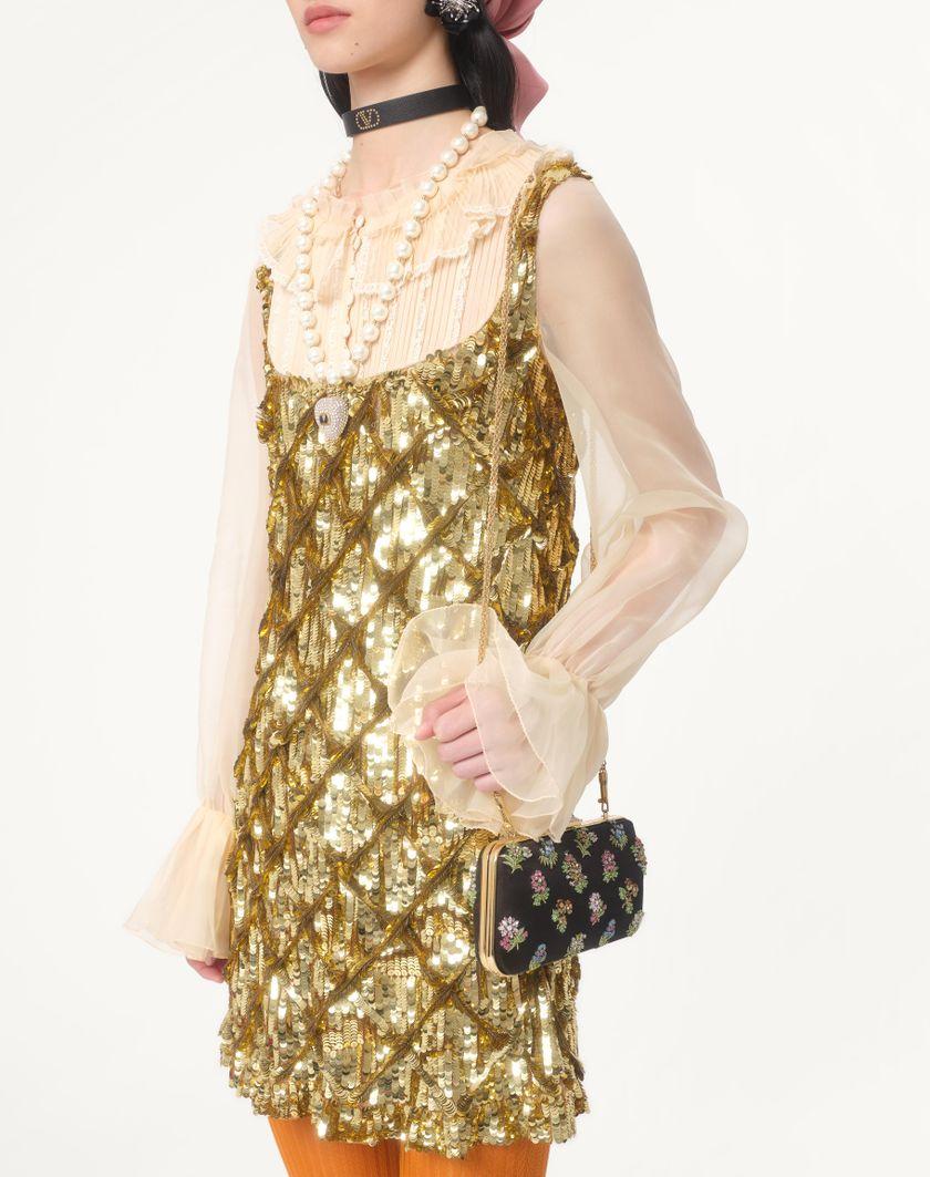 Valentino Handbags Abito Corto In Tulle Illusione Ricamato Per Donna In Avorio/oro | Valentino IT