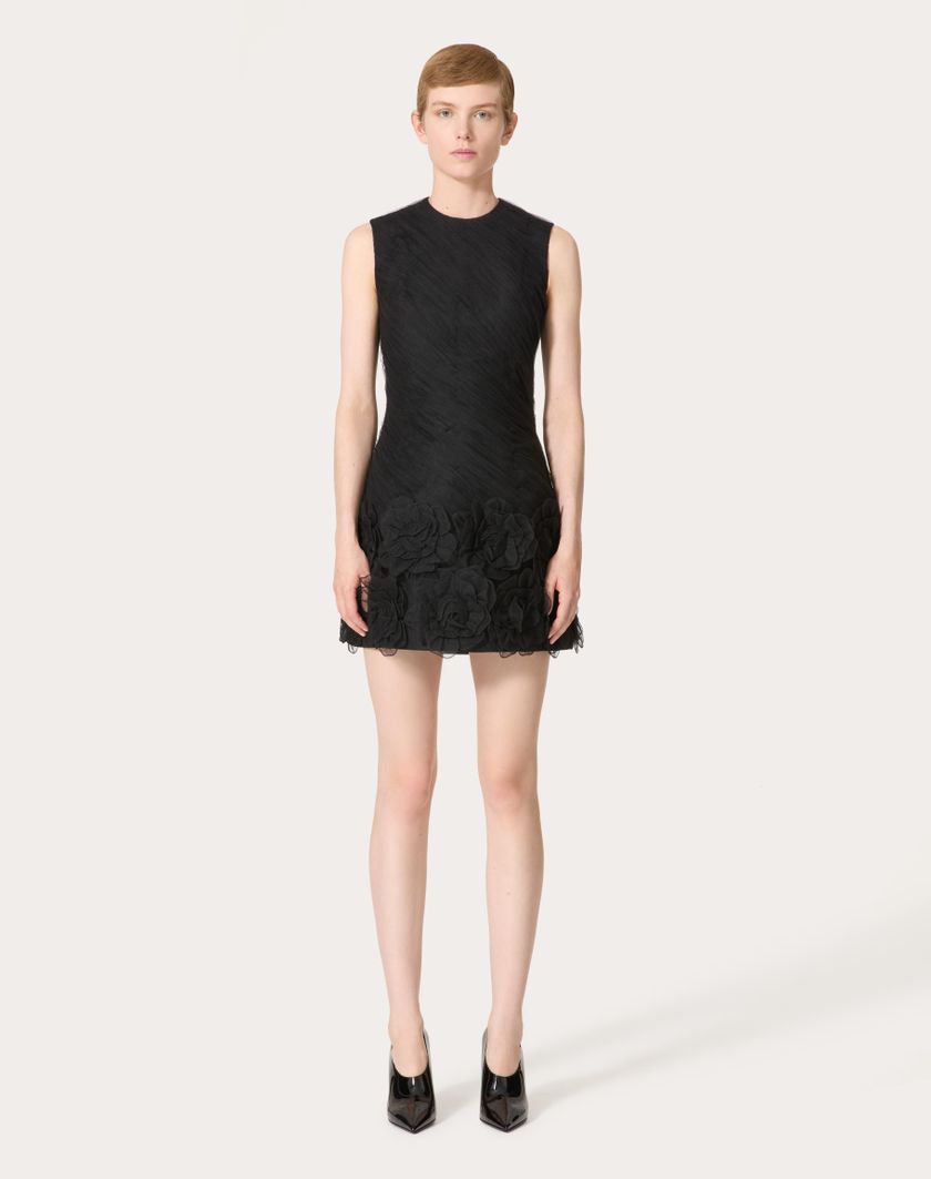 Valentino Handbags Abito Corto In Tulle Illusione Ricamato Per Donna In Nero | Valentino IT