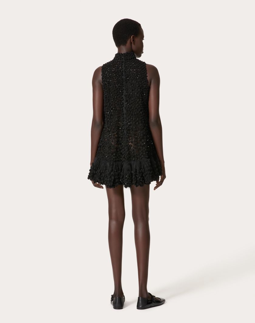 Valentino Handbags Abito Corto In Tulle Illusione Ricamato Per Donna In Nero | Valentino IT