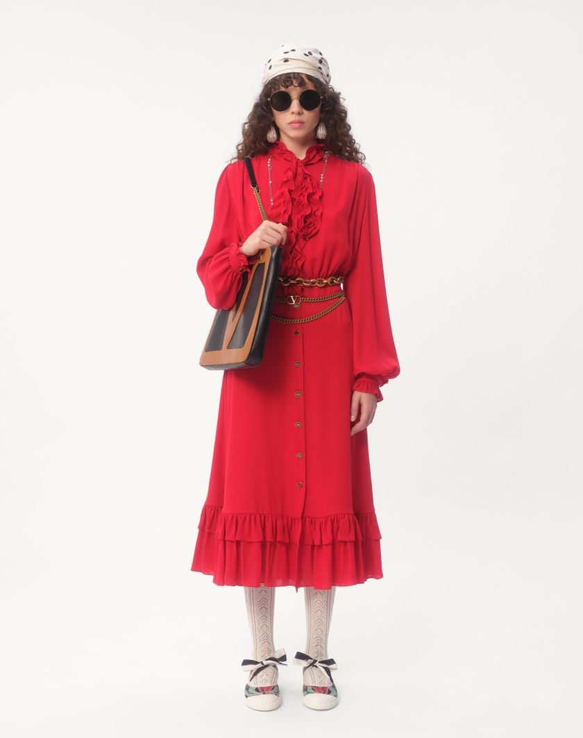 Valentino Handbags Abito Midi In Georgette Per Donna In Rosso | Valentino IT