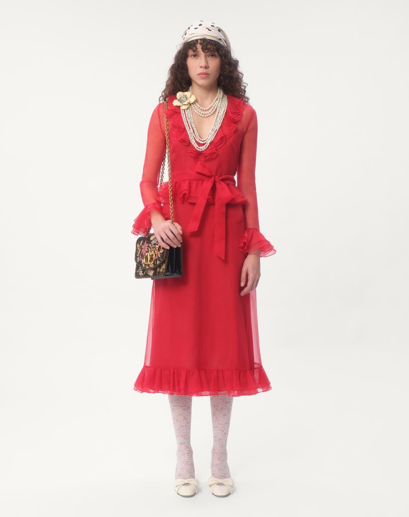 Valentino Handbags Abito Midi In Organza Per Donna In Rosso | Valentino IT