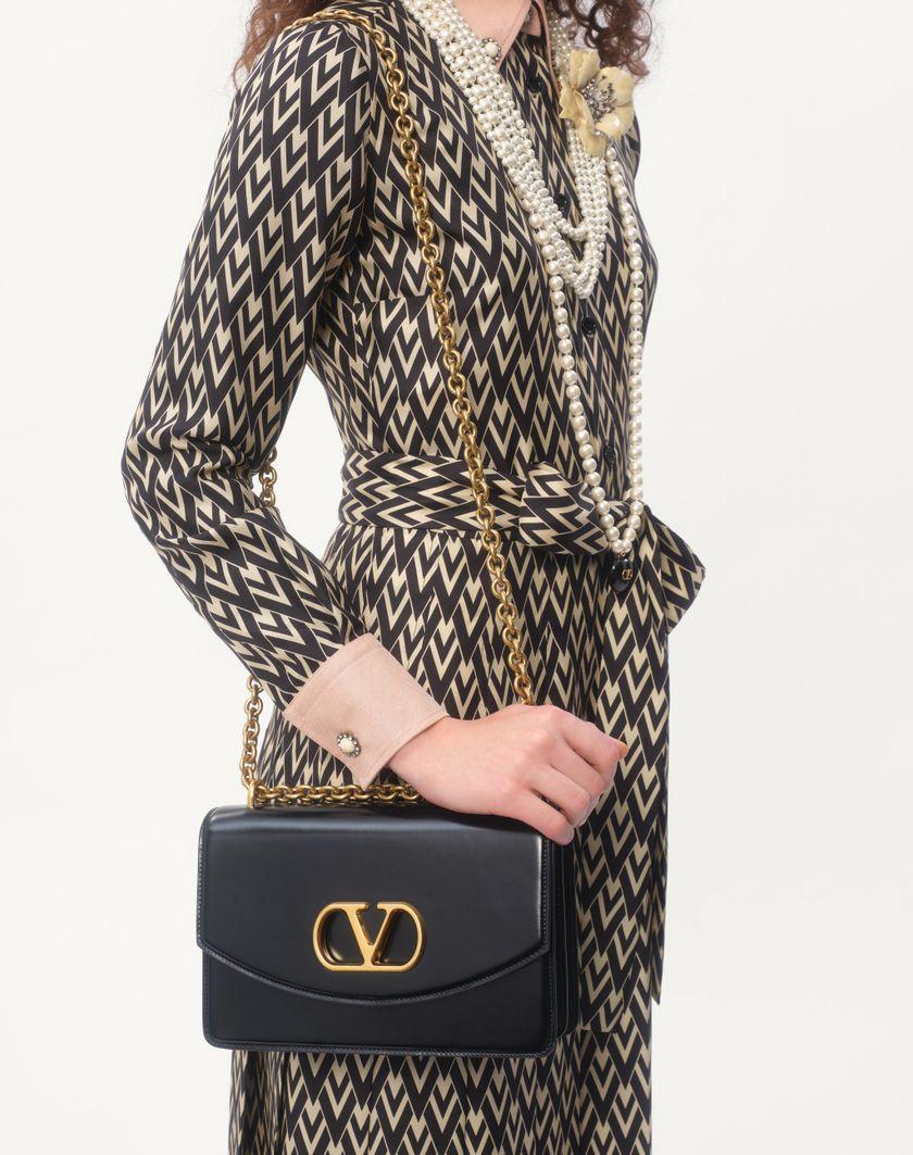 Valentino Handbags Abito Midi In Twill Toute La V Per Donna In Nero/avorio | Valentino IT