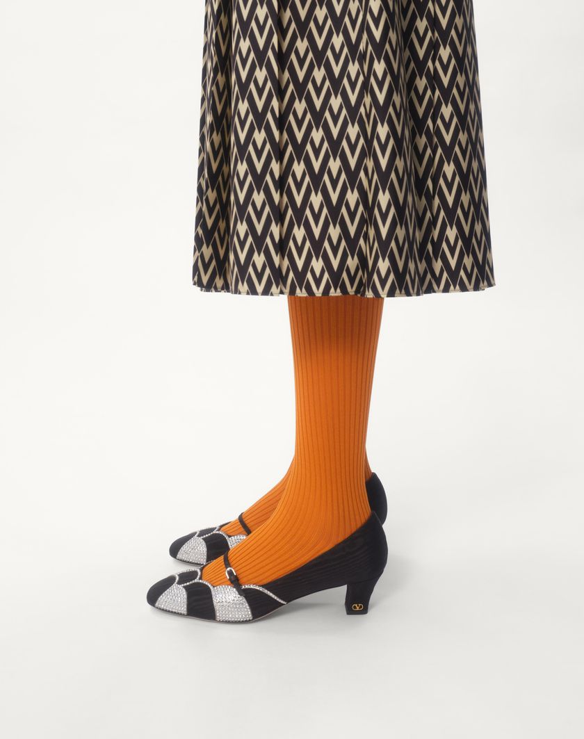 Valentino Handbags Abito Midi In Twill Toute La V Per Donna In Nero/avorio | Valentino IT