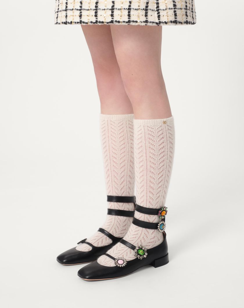 Valentino Handbags Ballerina Con Cinturini Preshoes In Capretto Con Bottoni Gioiello 20mm Per Donna In Multicolor | Valentino IT