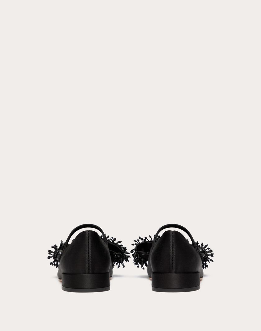 Valentino Handbags Ballerina Mary-jane Valentino Garavani Bowjane In Raso Con Ricamo A Frange 20mm Per Donna In Nero | Valentino IT