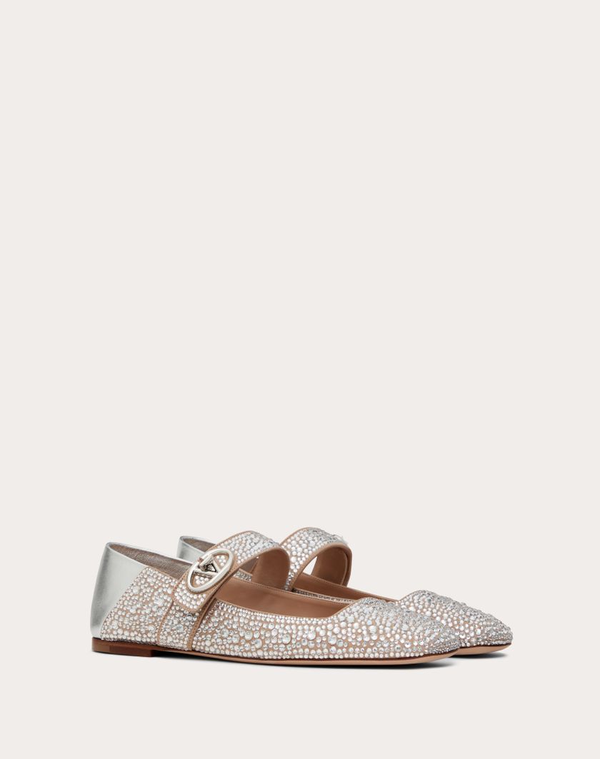 Valentino Handbags Ballerina Mary-jane Vlogo Locker Con Cristalli Per Donna In Crystal/silver | Valentino IT