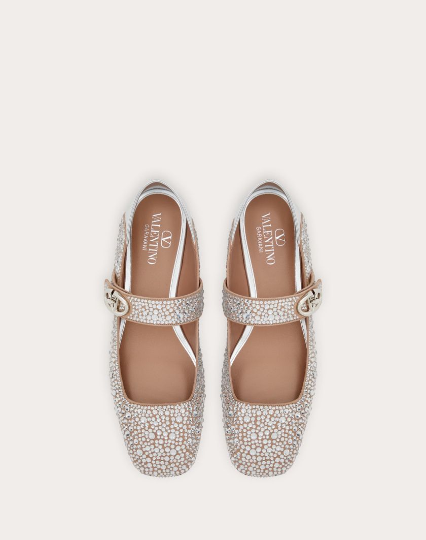 Valentino Handbags Ballerina Mary-jane Vlogo Locker Con Cristalli Per Donna In Crystal/silver | Valentino IT