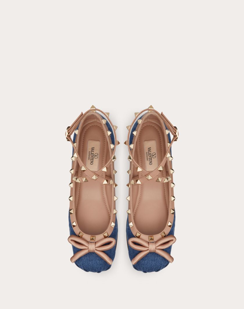 Valentino Handbags Ballerina Rockstud In Denim Per Donna In Rose Cannelle | Valentino IT