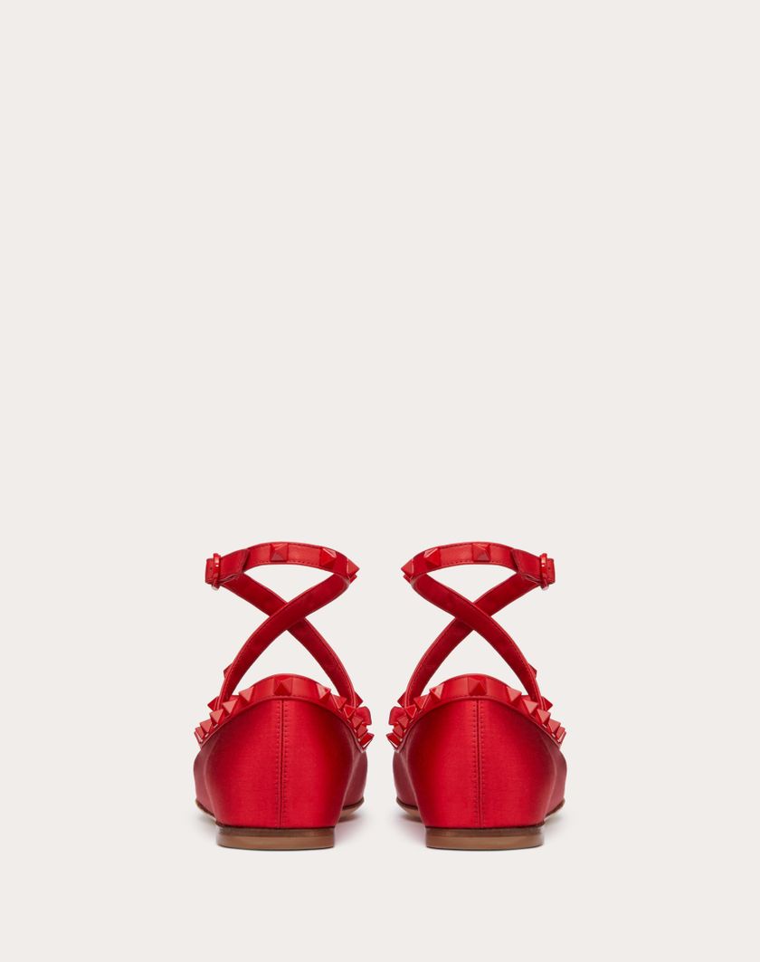 Valentino Handbags Ballerina Rockstud In Raso E Borchie In Tono Per Donna In Rouge Pur | Valentino IT