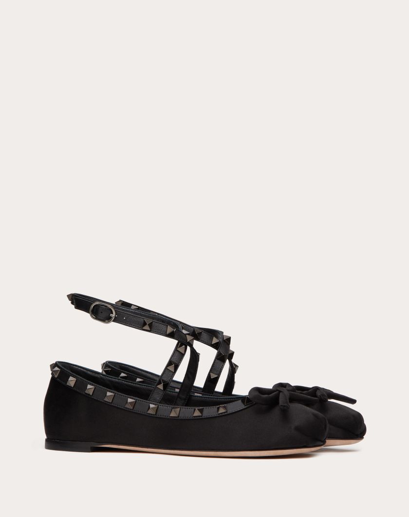 Valentino Handbags Ballerina Rockstud In Raso E Borchie In Tono Per Donna In Nero | Valentino IT