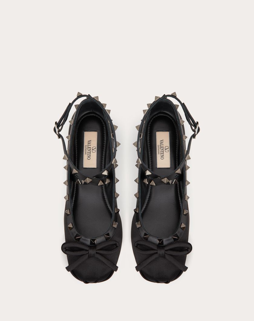 Valentino Handbags Ballerina Rockstud In Raso E Borchie In Tono Per Donna In Nero | Valentino IT
