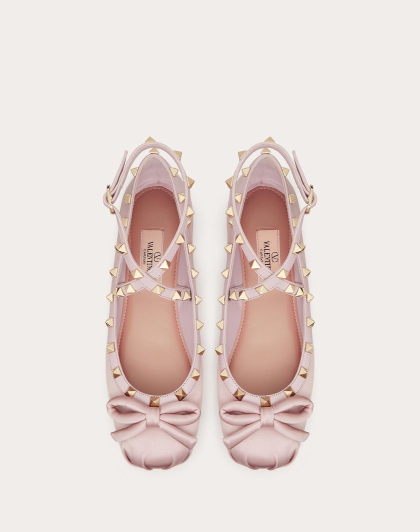 Valentino Handbags Ballerina Rockstud In Raso Per Donna In Rose Cannelle | Valentino IT