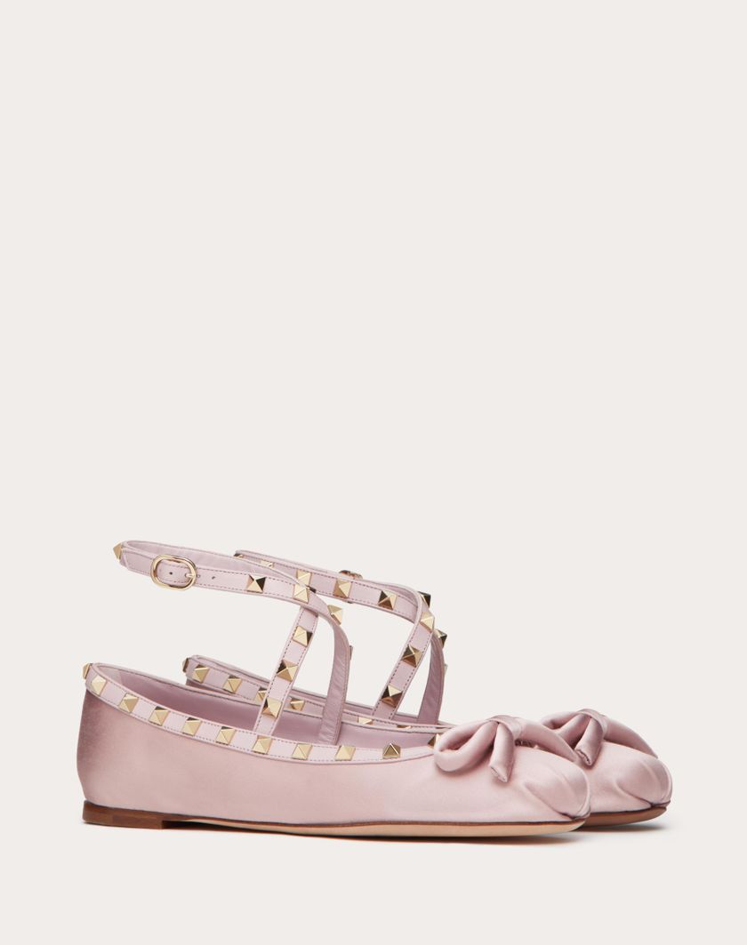 Valentino Handbags Ballerina Rockstud In Raso Per Donna In Water Lilac | Valentino IT