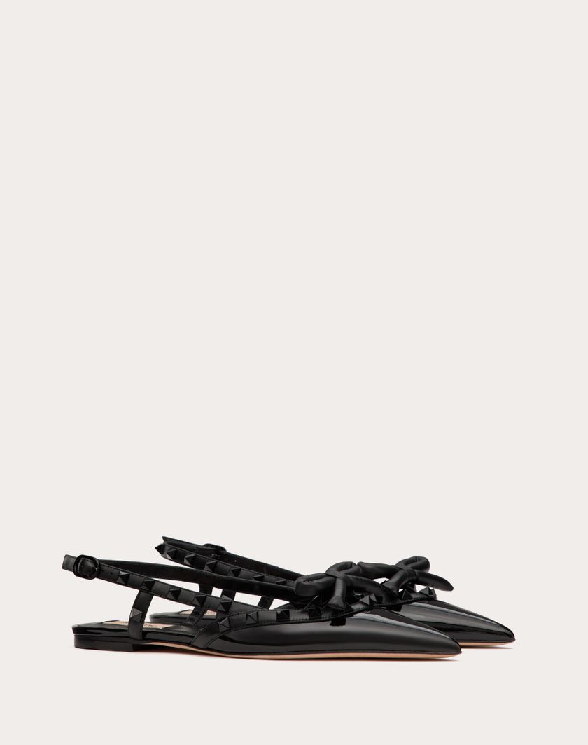 Valentino Handbags Ballerina Slingback Rockstud Bow In Vernice E Borchie In Tono Per Donna In Nero | Valentino IT