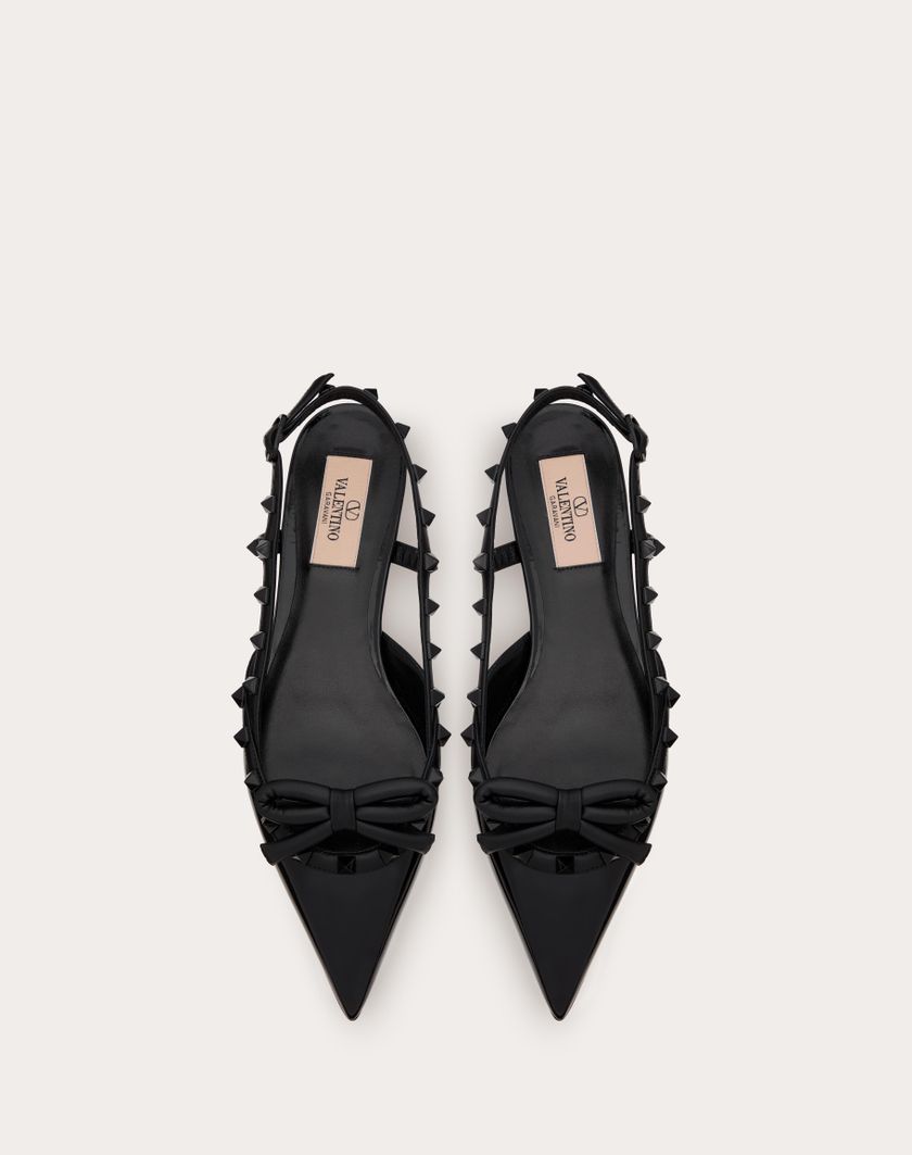 Valentino Handbags Ballerina Slingback Rockstud Bow In Vernice E Borchie In Tono Per Donna In Nero | Valentino IT