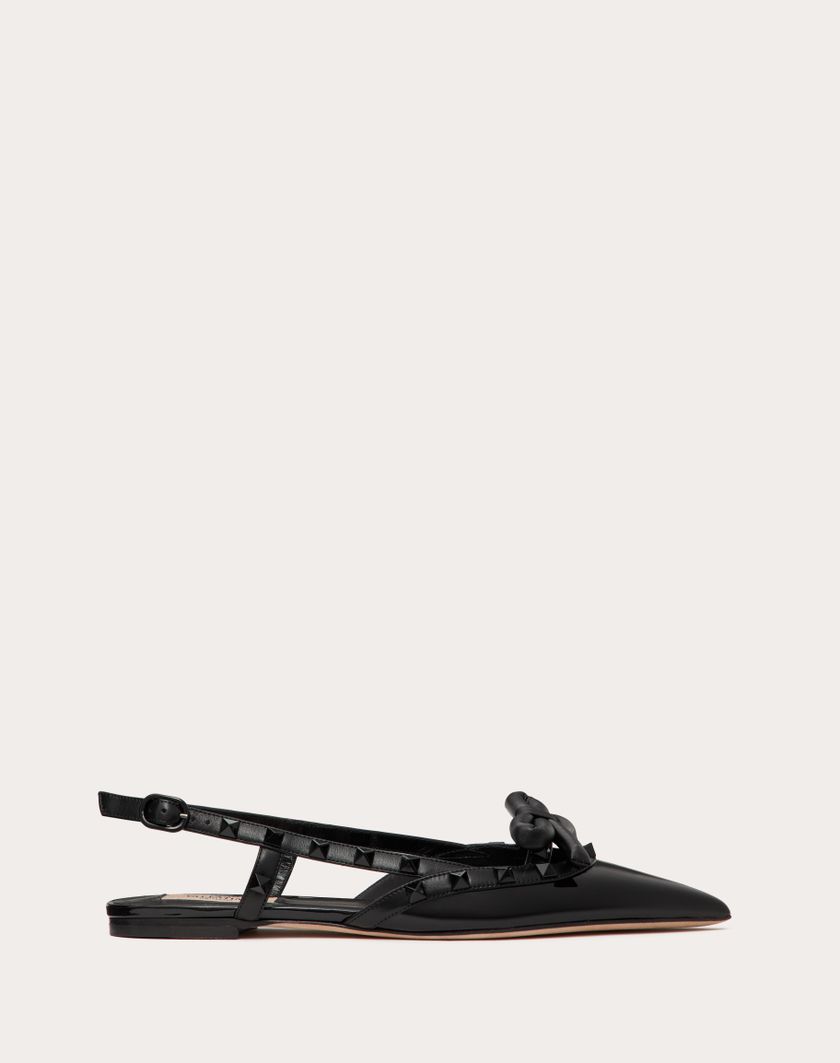 Valentino Handbags Ballerina Slingback Rockstud Bow In Vernice E Borchie In Tono per Donna in Nero | Valentino IT