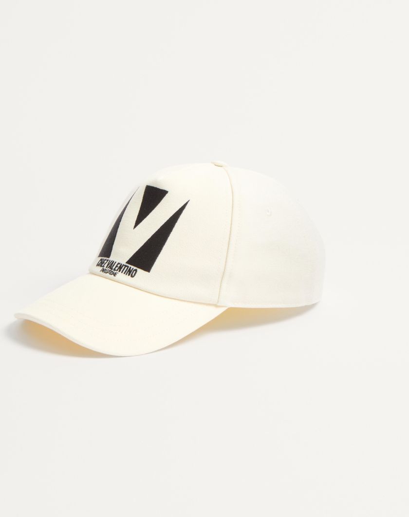 Valentino Handbags Baseball Cap Chez Valentino In Cotone Con Ricamo Per Uomo In Avorio/nero | Valentino IT