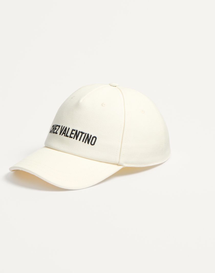 Valentino Handbags Baseball Cap Chez Valentino In Cotone Con Ricamo Per Uomo In Avorio/nero | Valentino IT
