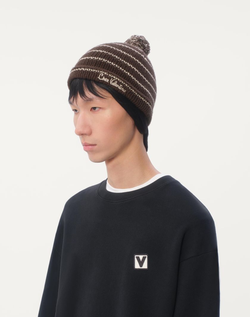 Valentino Handbags Beanie Knitted Chez Valentino In Lana Per Uomo In Testa Di Moro/burro | Valentino IT