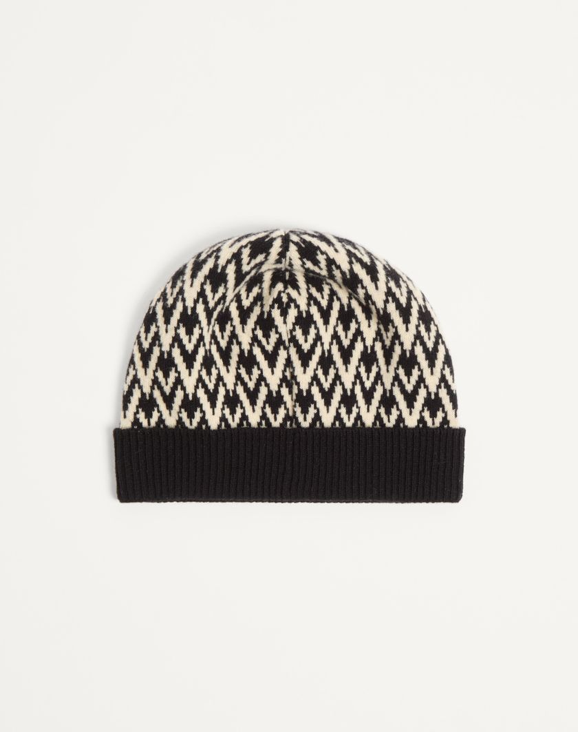 Valentino Handbags Beanie Knitted Toute La V Signature In Lana Per Uomo In Navy/crema | Valentino IT