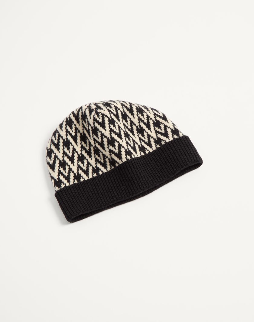 Valentino Handbags Beanie Knitted Toute La V Signature In Lana Per Uomo In Nero/crema | Valentino IT